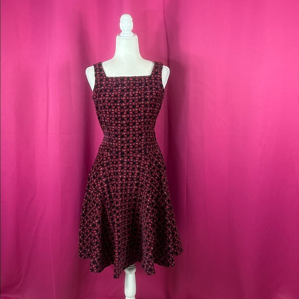 Unbranded pink and black‎ print corduroy fit and flare dress, size small
